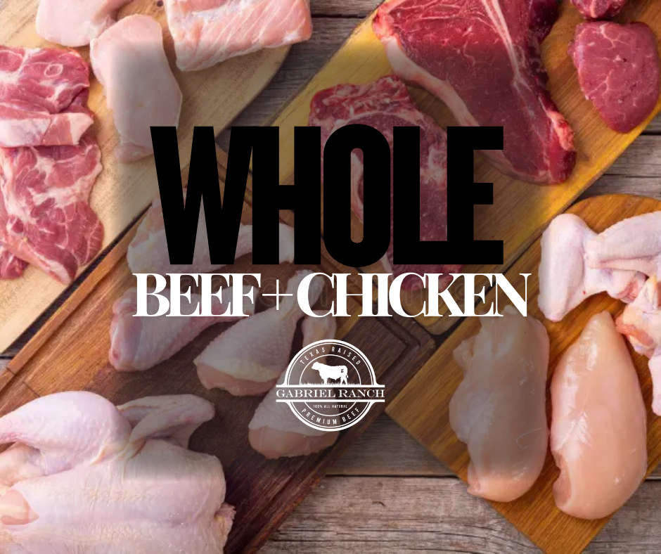 Bulk Beef & Chicken Bundle from Gabriel Ranch, 400 lbs of farm-raised, grass-fed organic meat including steaks and ground