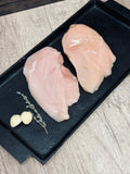 Image #6: Close-up of vacuum-sealed chicken thighs showcasing marbling and textured organic skin detail from a top-down