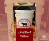 Large farm-raised beef tallow from Gabriel Ranch, organic, grass-fed, hand-crafted sustainable fat in clear container