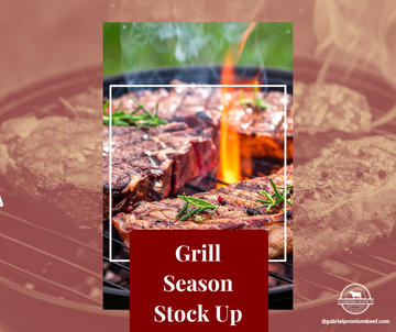 Gabriel Ranch Grill Season Stock Up package with assorted smoked meats and seasonings in clear plastic bags